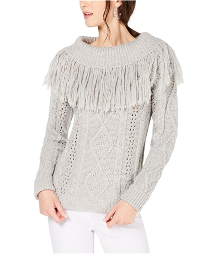 I-N-C Womens Fringe Pullover Sweater gray M