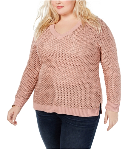 I-N-C Womens Pointelle Pullover Sweater paspink 1X