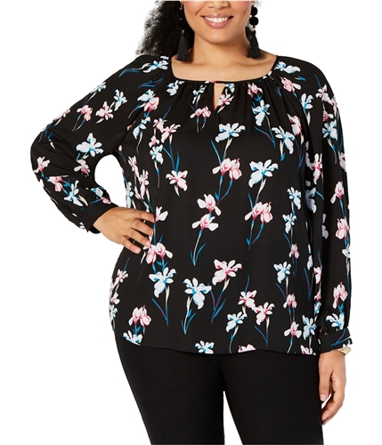 I-N-C Womens Keyhole Pullover Blouse black 1X