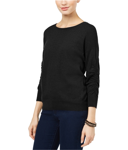 I-N-C Womens Ruched-Sleeve Knit Sweater black XS