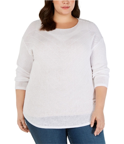 I-N-C Womens Pointelle Tunic Sweater white 1X