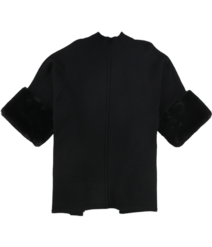 Alfani Womens Faux Fur Cuff Poncho Sweater black M