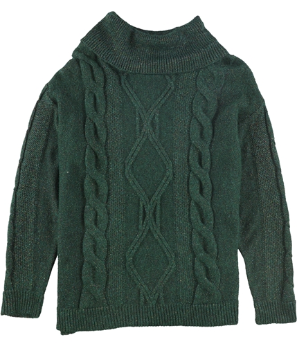 Charter Club Womens Cowl-Neck Cable-Knit Glitter Pullover Sweater darkgreen L