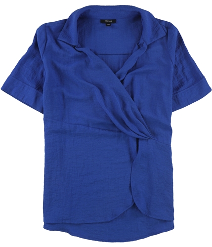 Alfani Womens Drape-Front Pullover Blouse blue 2X
