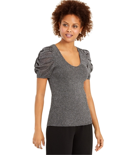 I-N-C Womens Shimmer Pullover Blouse silver M