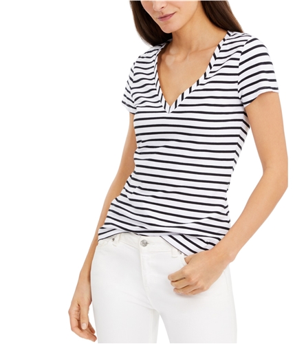 I-N-C Womens Striped Basic T-Shirt black XS
