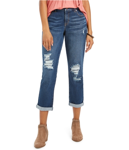 Style & Co. Womens Ripped Girlfriend Curvy Fit Jeans darkcrest 2x27