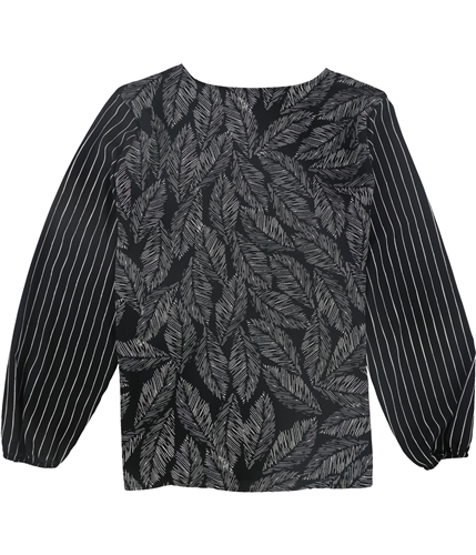 Alfani Womens Mixed-Print Wrap-Bust Pullover Blouse black XL
