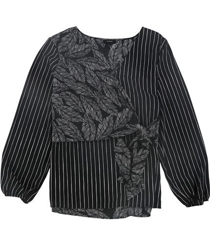 Alfani Womens Mixed-Print Wrap-Bust Pullover Blouse black XL