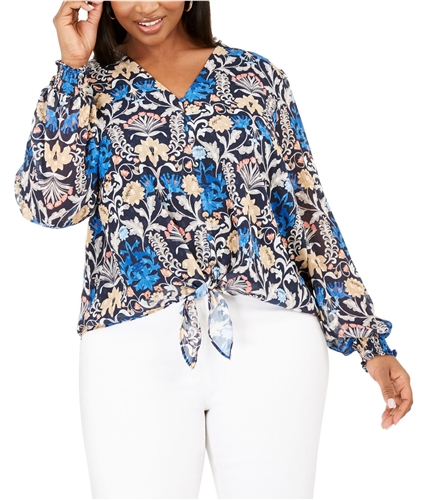 I-N-C Womens Tie Front Button Up Shirt blue 2X