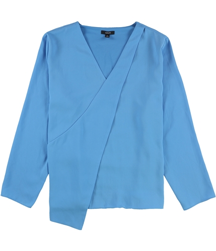 Alfani Womens Draped Front Pullover Blouse blue XS