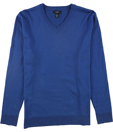 Alfani Mens Solid V Neck Pullover Sweater blue L