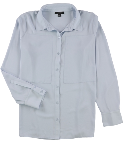 Alfani Womens Seamed Button Up Shirt blue S