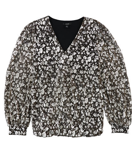 Alfani Womens Metallic Abstract-Print Pullover Blouse goldsilver M