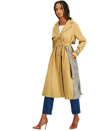 I-N-C Womens Mixed-Media Trench Coat tan L