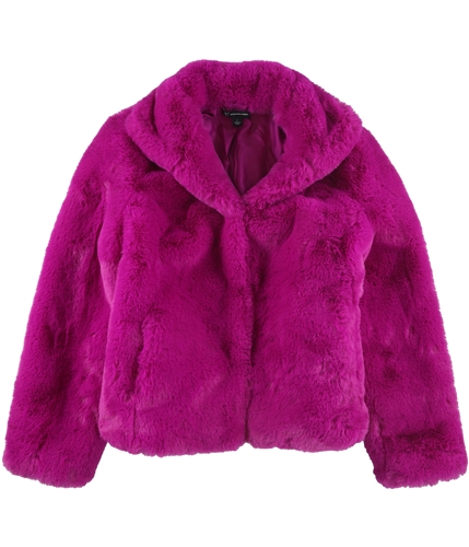I-N-C Womens Faux Fur Coat fuchsia S