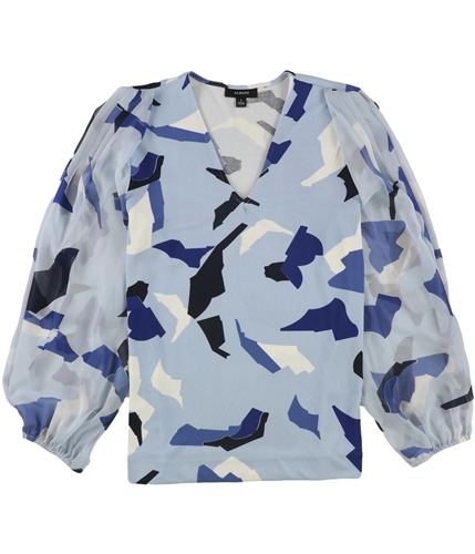 Alfani Womens Abstract Pullover Blouse blue XS