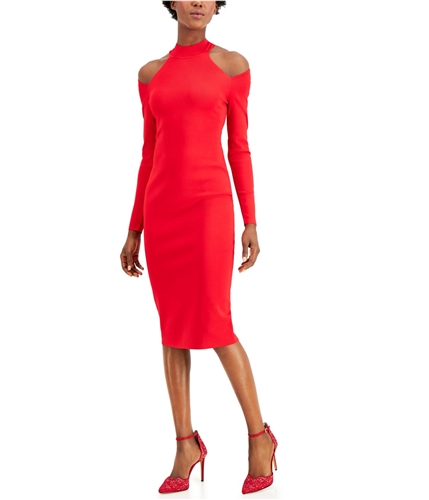 I-N-C Womens Ribbed Cold Shoulder Sweater Dress red PXL