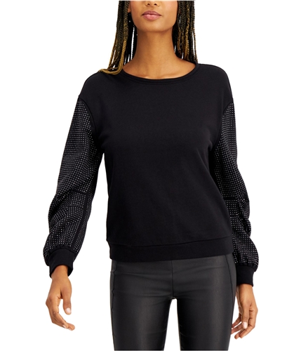 I-N-C Womens Embellished-Sleeve Sweatshirt black M