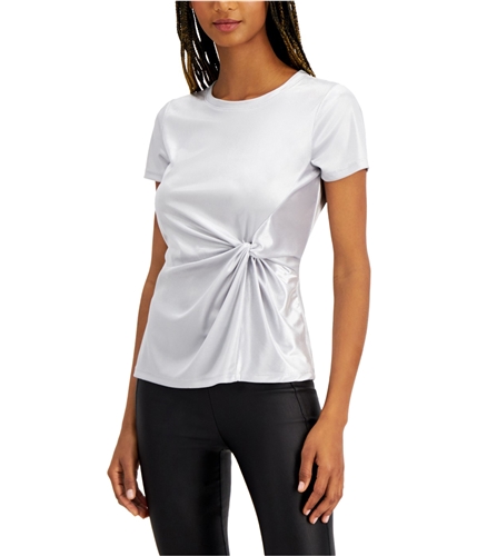 I-N-C Womens Twist Front Embellished T-Shirt silver XS
