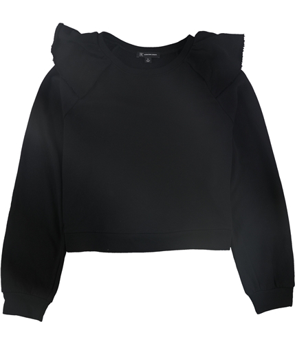 I-N-C Womens Pullover Ruffled Sweatshirt black M
