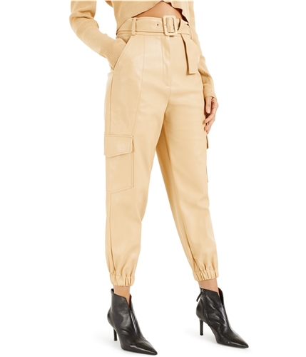 I-N-C Womens Faux Leather Casual Cargo Pants latte 0x26