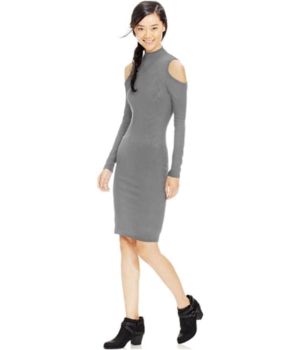 Material Girl Womens Cold-Shoulder Rib Knit Bodycon Dress grey XXS