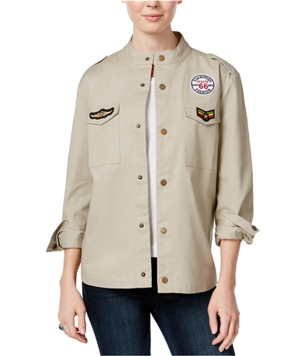 Seven Sisters Womens Patched Military Jacket khaki S