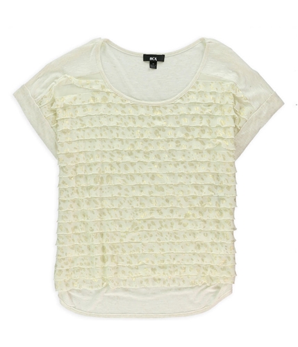 BCX Womens Hi Low Ruffle Embellished T-Shirt ivory M