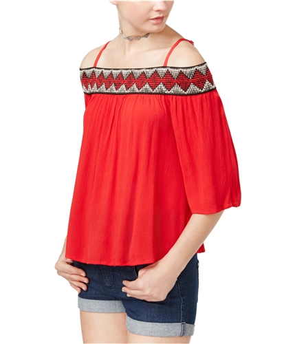 BCX Womens Embroidered Knit Blouse red S
