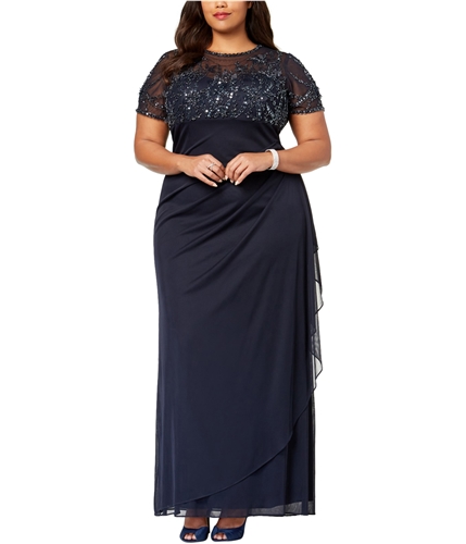 XSCAPE Womens Embellished Empire-Waist Gown Dress nvy 14W