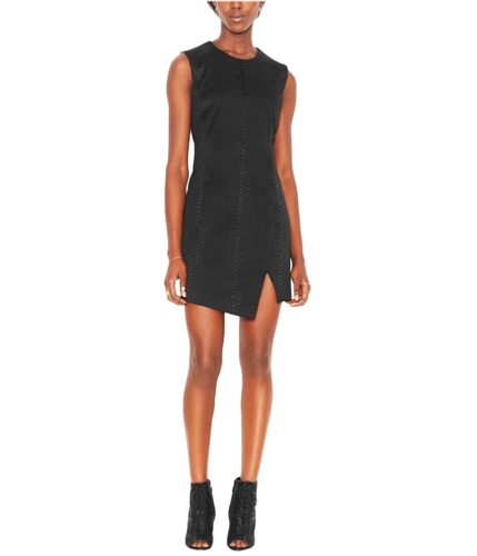 Rachel Roy Womens Mixed-Media Embossed Asymmetrical Dress black 12