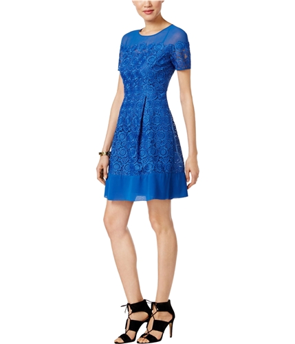 Anne Klein Womens Lace Fit & Flare Dress bluebell 8