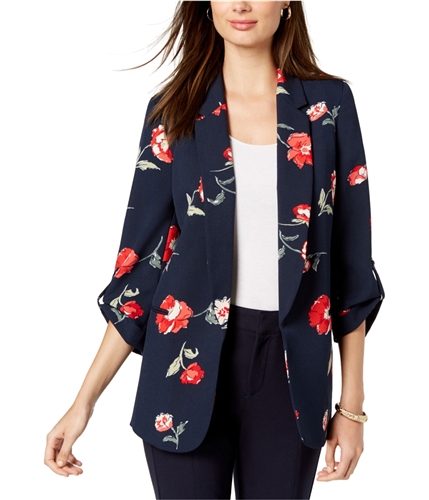 Nine West Womens Floral Blazer Jacket navy S