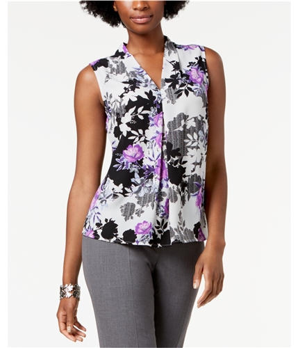 Nine West Womens Floral Print Sleeveless Blouse Top graymulti S