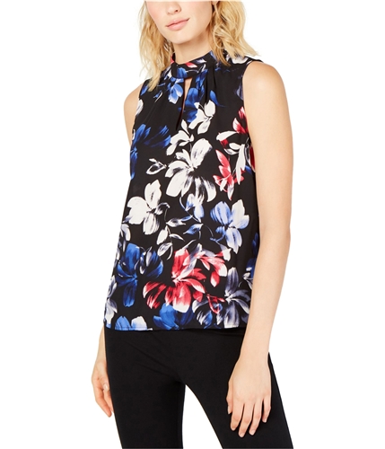 Nine West Womens Floral Sleeveless Blouse Top black S