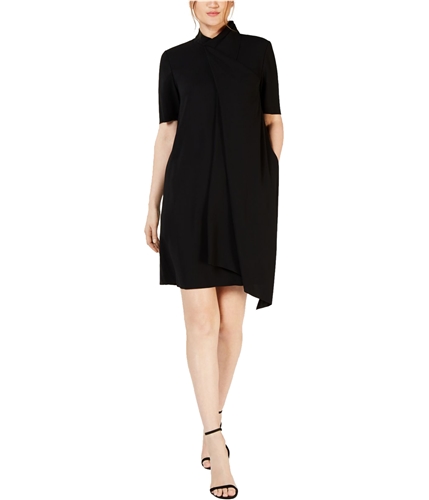 Anne Klein Womens Draped Front Asymmetrical Dress black 12