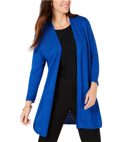 Kasper Womens Chevron Knit Cardigan Sweater blue S