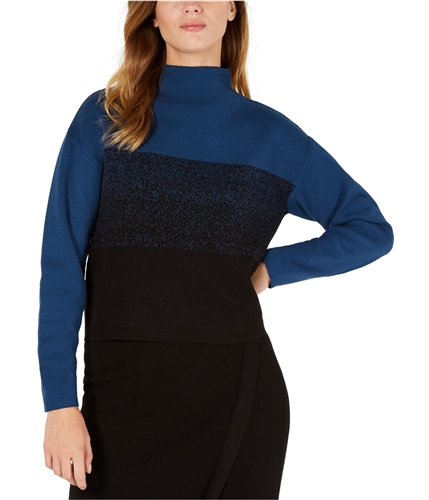 Anne Klein Womens Colorblock Jacquard Pullover Sweater darkblue S