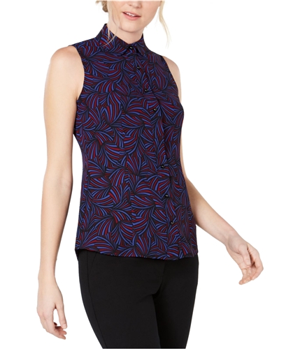 Anne Klein Womens Sleeveless Button Up Shirt brightblue 0