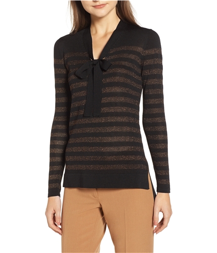 Anne Klein Womens Metallic Stripe Pullover Sweater black L