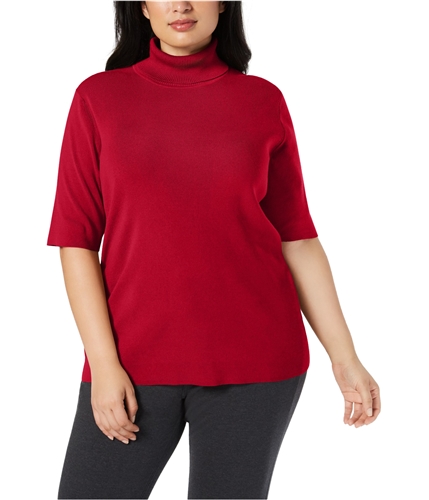Anne Klein Womens Short Sleeve Pullover Sweater wine 1X