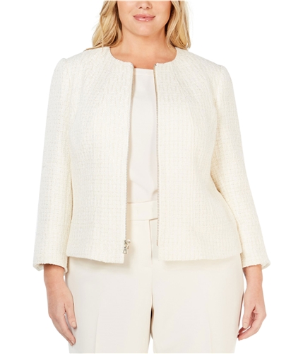 Anne Klein Womens Tweed Jacket white 14W