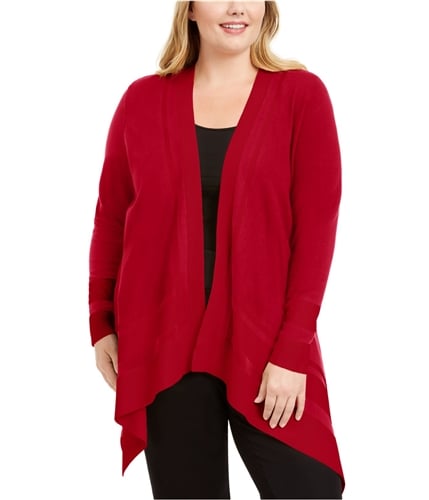Anne Klein Womens Solid Cardigan Sweater red 1X