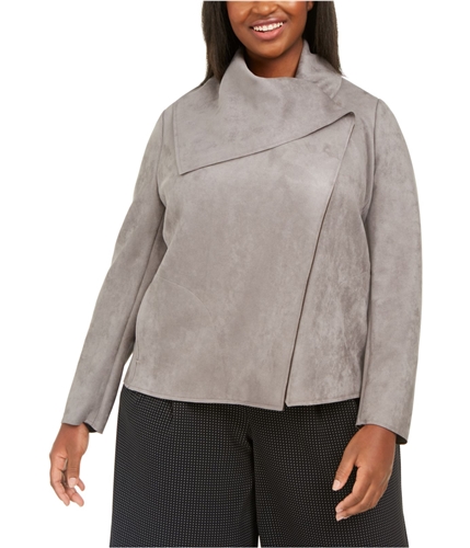 Anne Klein Womens Faux Suede Jacket gray 0X