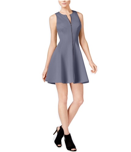 bar III Womens Zip Front Fit & Flare Scuba Dress silverbullet S