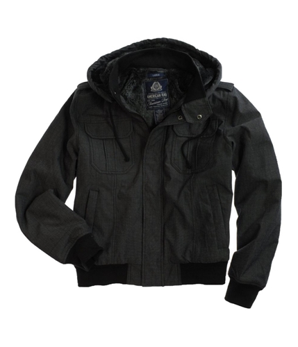 American Rag Mens Removable Hood Fleece Jacket darkgrey L
