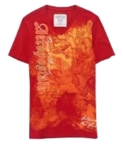 Aeropostale Mens Dragon Embroidered Graphic T-Shirt redclay S