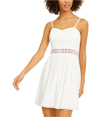 BCX Womens Crochet Trim Fit & Flare Dress white 1