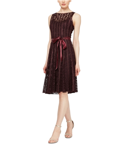 SLNY Womens Sleeveless Belted Lace A-line Sheath Dress fig 6